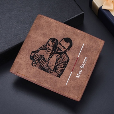 Personalized Short Photo Leather Wallet for Men