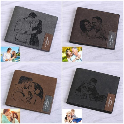 Men's Engraved Photo Leather Wallet