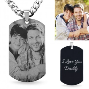 Photo-Engraved Black-Titanium Steel Dog-Tag Necklace