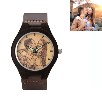 Engraved Classic Wooden Photo Watch